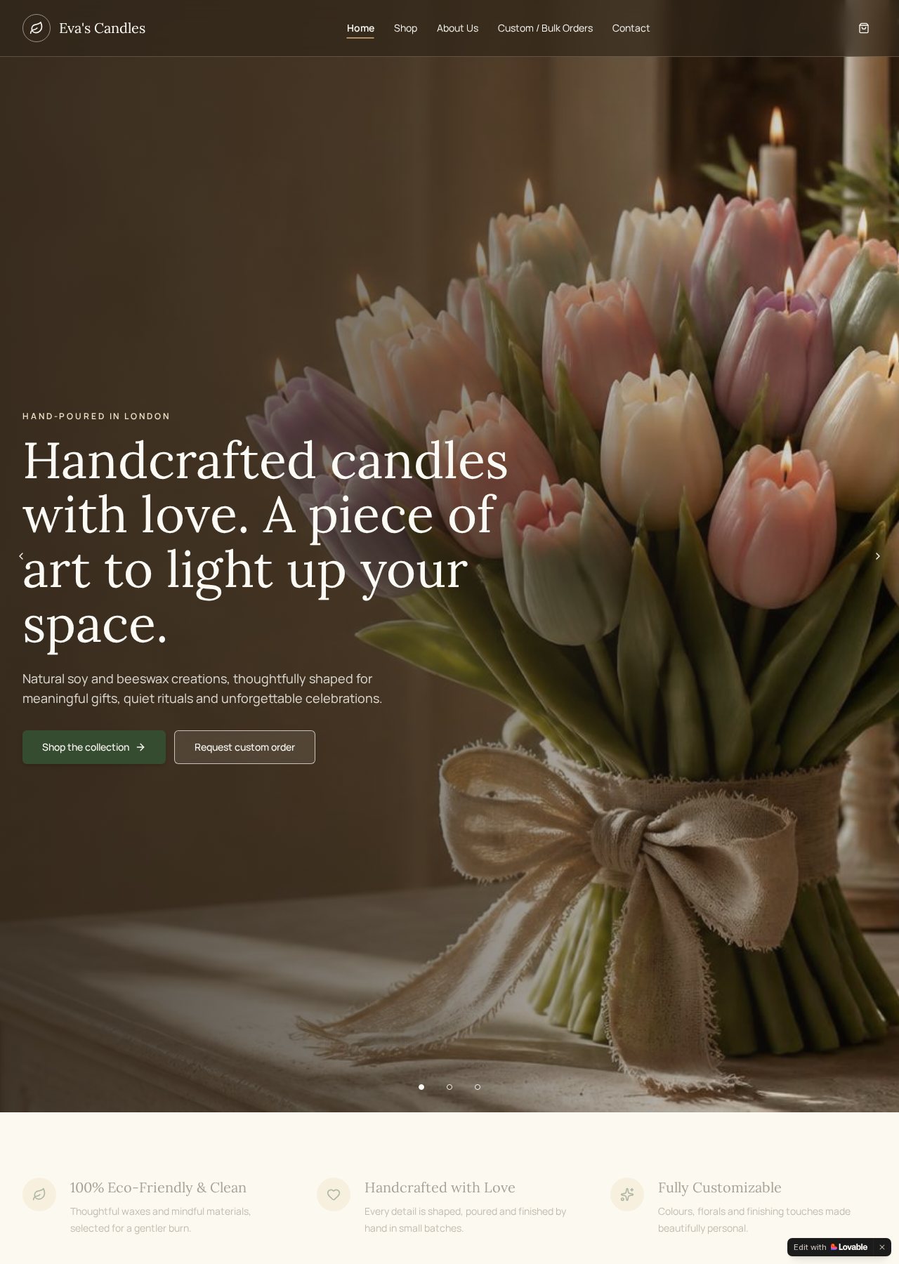Eva's Candle Co. website screenshot